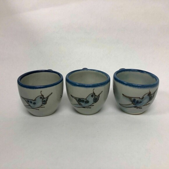 TM Mexico Bird Butterfly Blue Lot of 3 Small Cups 2” High - Picture 9 of 12